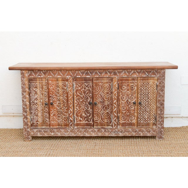 Boho Chic Finely Carved Coromandel Whitewash Sideboard For Sale - Image 3 of 10
