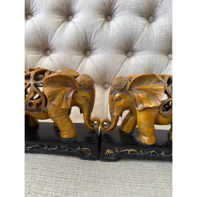 Wood Decorative Hand-Carved Elephant Bookends For Sale - Image 7 of 12