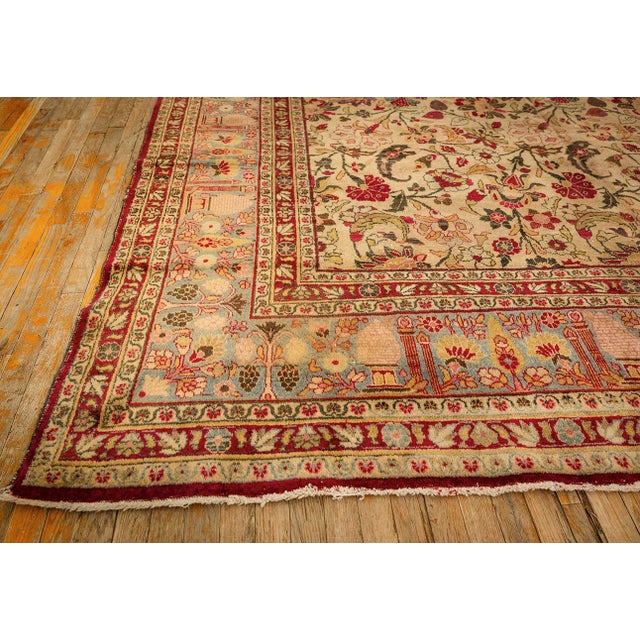 1900s Green Antique Intricate Floral Motifs Knotted Wool Persian Mashad Rug For Sale In New York - Image 6 of 8