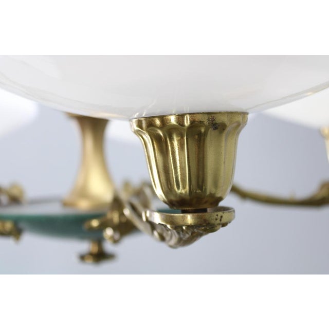 Metal Art Deco Brass and White Glass Chandelier from Lyfa, Denmark, 1940s For Sale - Image 7 of 12