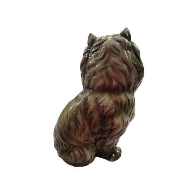 Vintage Norleans Japan Mid Century Smoke Gray and Tan Persian Cat Porcelain Statue With Label For Sale - Image 4 of 14