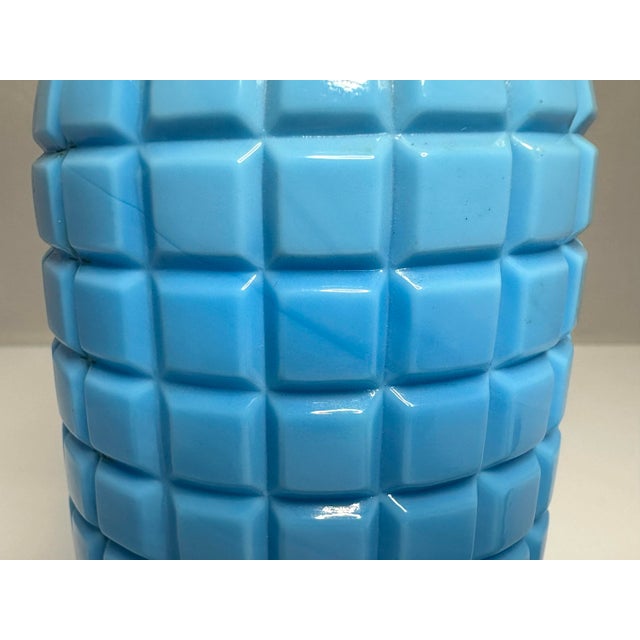 Black Antique Atterbury Opaque Blue Waffle Pattern Sugar Shaker, c. 1880 For Sale - Image 8 of 10