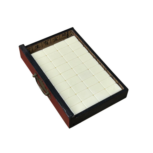 Plastic Chinese Flower Bird Red Vinyl Box Small Size Mahjong Tiles Game Set For Sale - Image 7 of 11