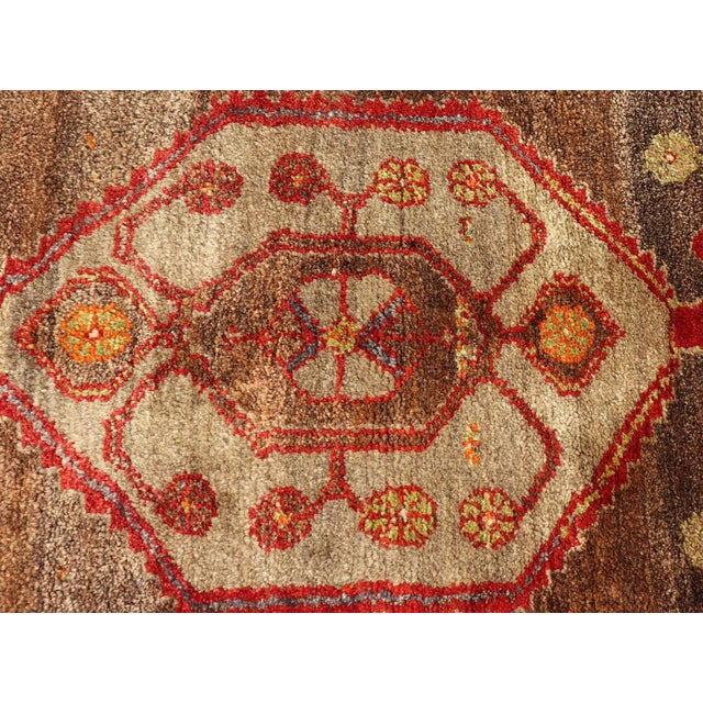 Vintage Turkish Oushak Rug With Taupe Medallion and Rich Brown Field For Sale - Image 9 of 11