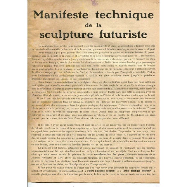 Manifeste technique de la sculpture futuriste. Edited in Milan, April 22, 1912, and printed in September of the same year....