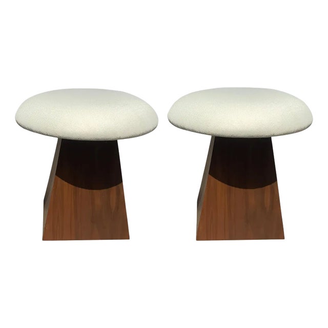Modern Mid Century Style Stools With Upholstered Seat - A Pair For Sale