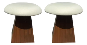 Modern Mid Century Style Stools With Upholstered Seat - A Pair