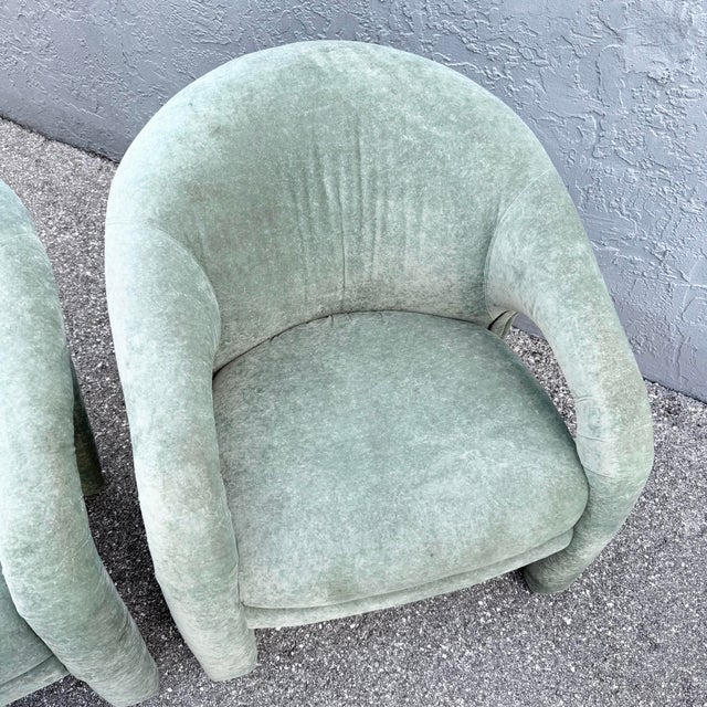Postmodern Sculpted Sage Mint Green Velvet Lounge Chairs - A Pair For Sale In West Palm - Image 6 of 12