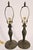 Pair of Art Nouveau Style Lamps with Leaded Glass shades and metal base. 20" H x 12" Diameter