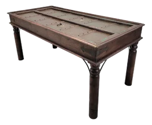 Antique Shamsee Wood Dining Table Constructed From Indian Monastery Door