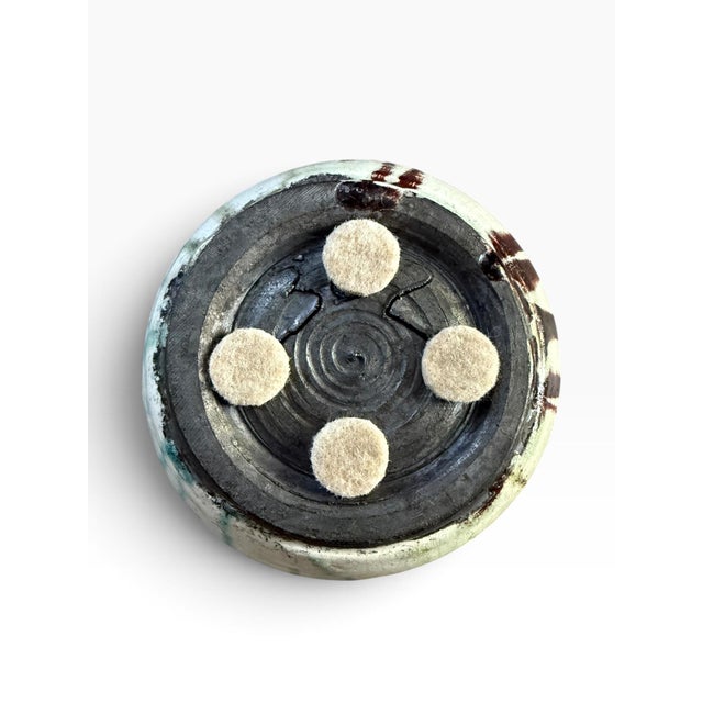 Vintage Studio Pottery Bowl With Turquoise & Brown Drip Glaze | Sculptural Ceramic For Sale In Portland, ME - Image 6 of 6