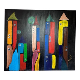 2026 “Whimsical City” Original Acrylic on Canvas Painting by RacquelJ For Sale