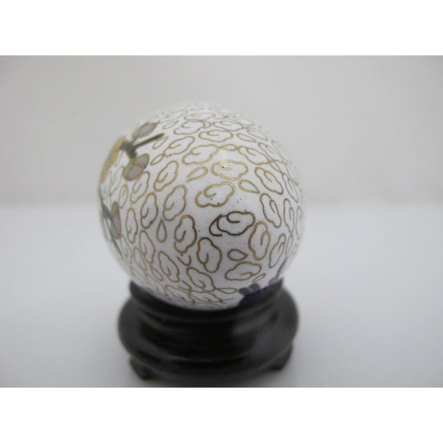 Chinese Cloisonne White Hand Painted Enamel Bird & Lotus in Clouds Egg With Stand For Sale In Portland, OR - Image 6 of 8
