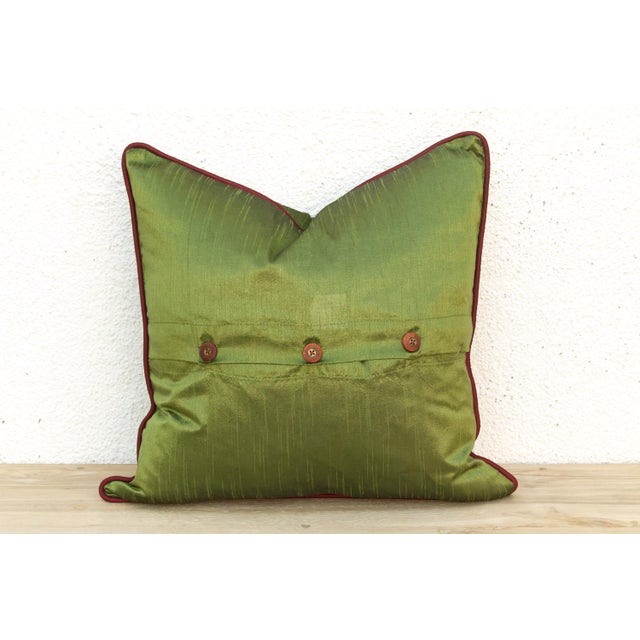 Green Zardozi-Embroidered Silk Pillow Cover, Embroidered Band For Sale In Los Angeles - Image 6 of 7