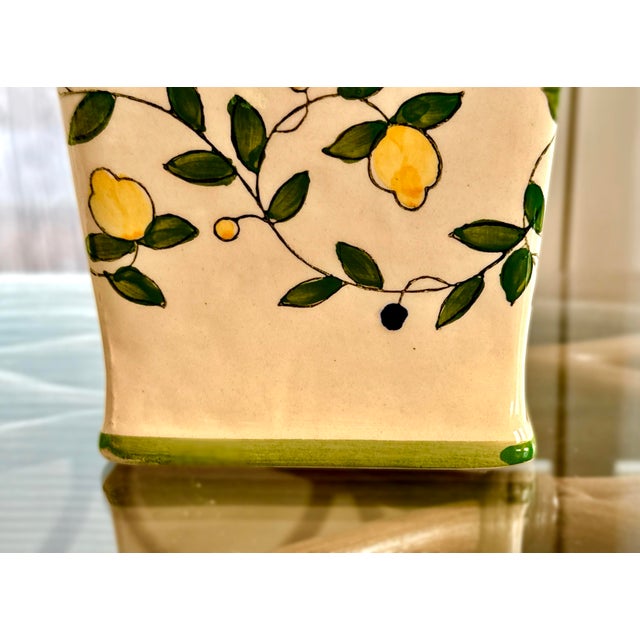 Ceramic Vintage Rectangular Planter With Hand Painted Lemons and Green Trim For Sale - Image 7 of 11