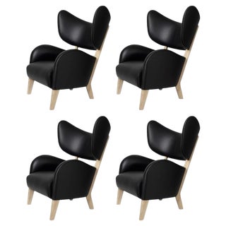 Black Leather Natural Oak My Own Chair Lounge Chairs by Lassen, Set of 4 For Sale