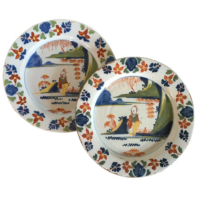 1765 - 1775 English London Delft Polychrome Pottery Plates - A Pair For Sale - Image 11 of 11