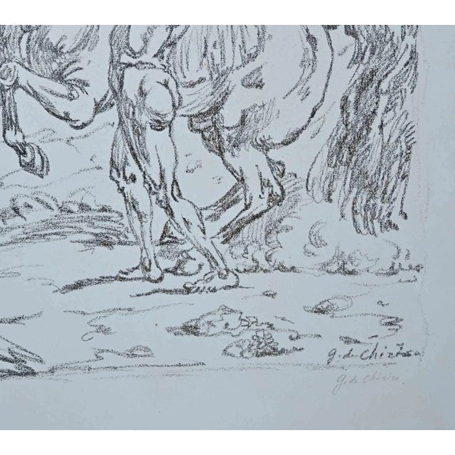 The challenge in the aegean is a black and white artwork realized by giorgio de chirico in the half of 20th century. Rare...