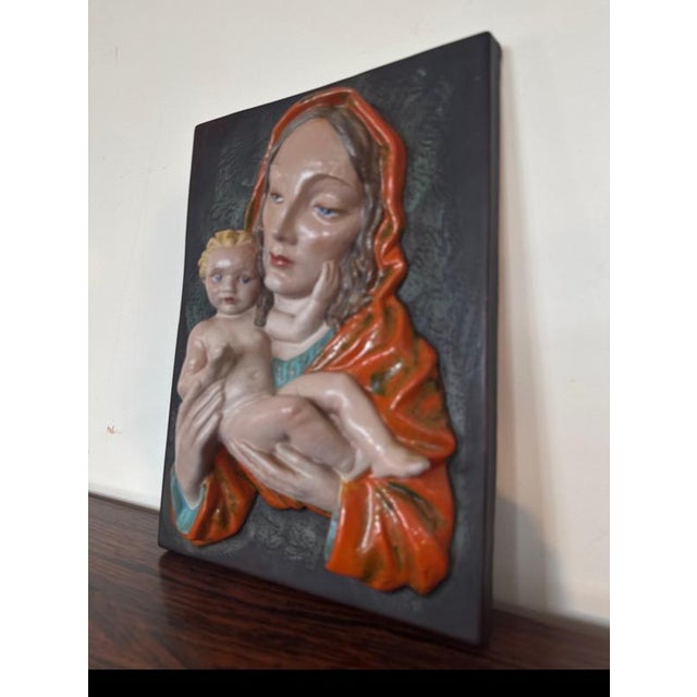 Art Deco Ceramic Madonna and Child Wall Relief from Keramos Wien, 1920 For Sale - Image 9 of 12