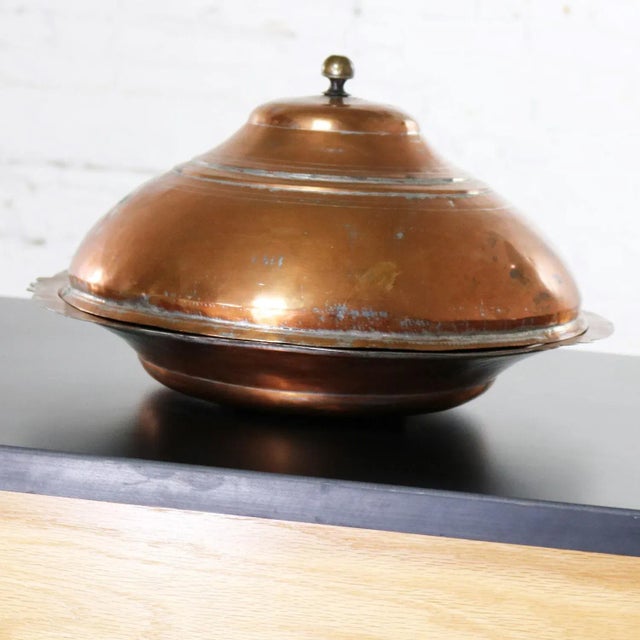 Antique Turkish Ottoman Large Lidded Copper Bowl Hand Forged For Sale - Image 12 of 13
