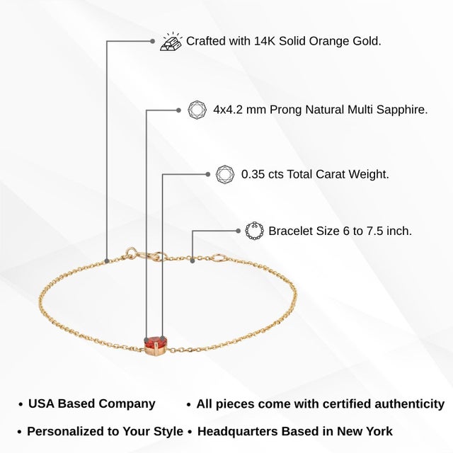 Modern 14k Yellow Gold Heart-Shaped Orange Sapphire Chain Bracelet For Sale - Image 13 of 17