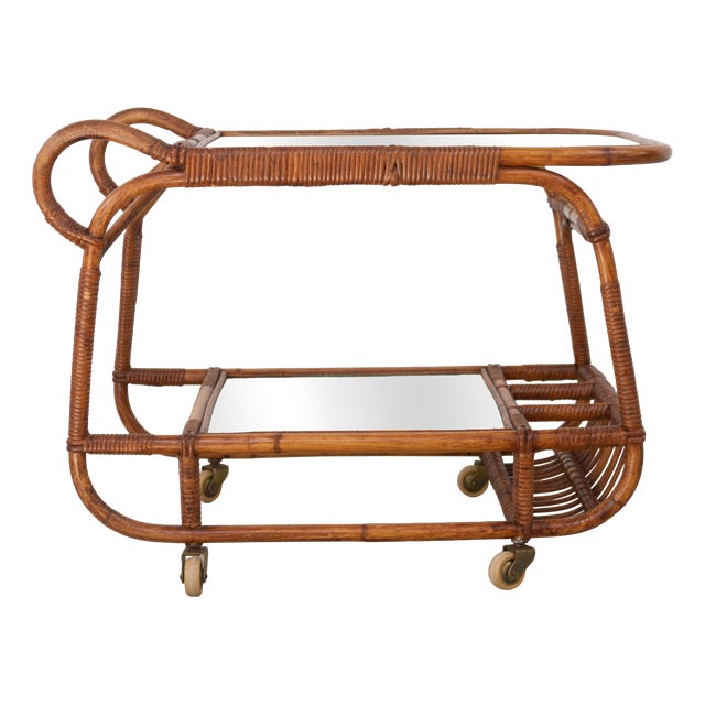 Danish Bamboo and Rattan Bar Cart by Elvin Geertsen, 1950s For Sale