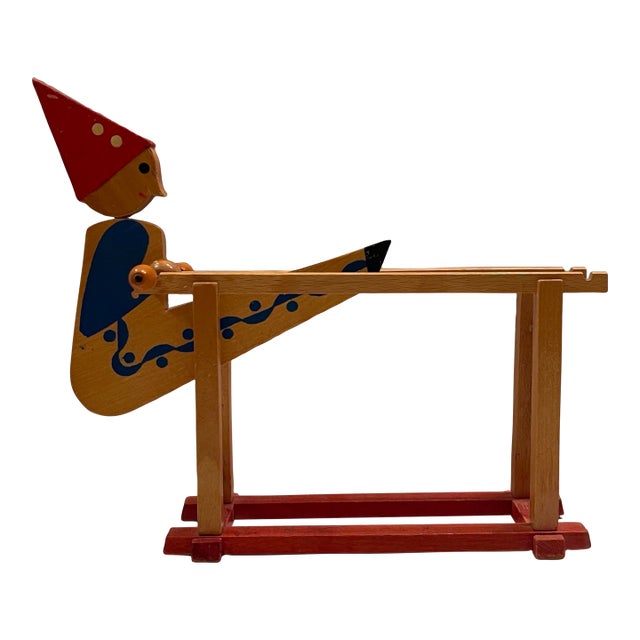 Antique Wooden Handpainted Rocking Clown Acrobatic Flip Toy, East Russian For Sale