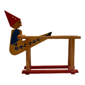 Antique Wooden Handpainted Rocking Clown Acrobatic Flip Toy, East Russian