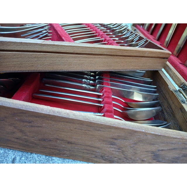 Asian Vintage Mid Century 143 Piece Siam Thai Brass Flatware in Case Service for 12 For Sale - Image 3 of 14