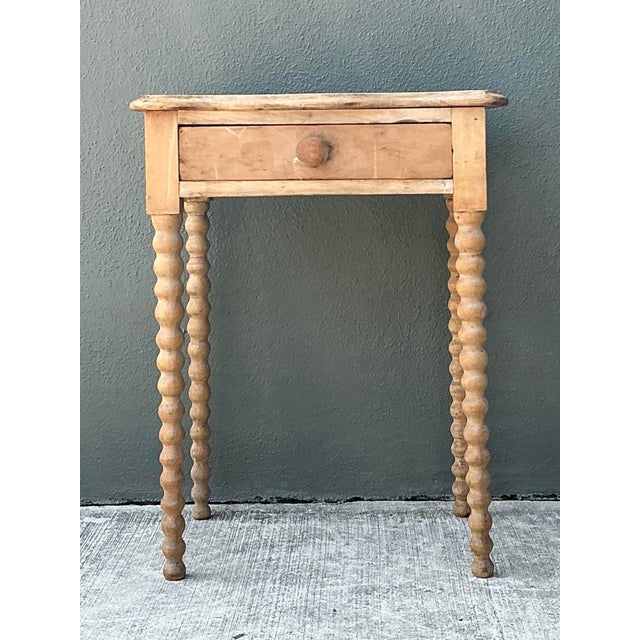 Tan Vintage Primitive Bobbin Side Table For Sale - Image 8 of 12
