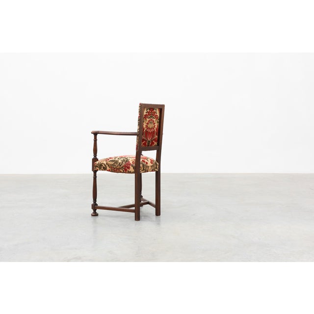 Antique Oak Louis XIII Chair with Floral Upholstery, France, 1890 For Sale - Image 6 of 15