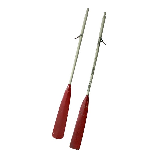 Vintage Painted Wooden Oars Pair For Sale