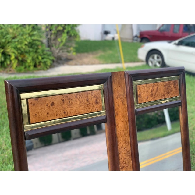 Brass Vintage Faux Burl and Brass Dual Mirrors For Sale - Image 8 of 11
