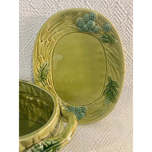 Vintage Portuguese Majolica Broccoli Tureen With Original Ladle & Underplate For Sale - Image 11 of 14