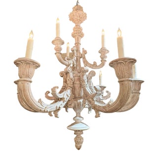 19th Century French Carved Whitewashed Chandelier For Sale