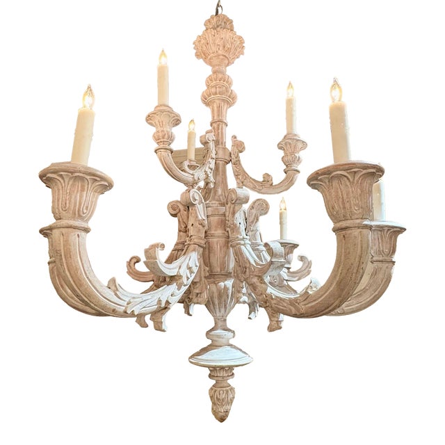 19th Century French Carved Whitewashed Chandelier For Sale