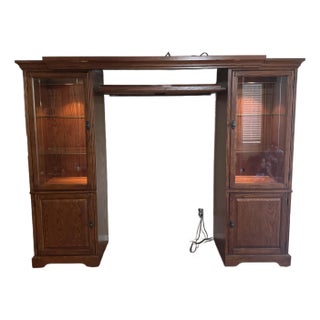 Vintage 1994–95 Solid Oak Modular Entertainment Center | Savanna Finish | Lighted Display Cabinets-Adjustable For Sale