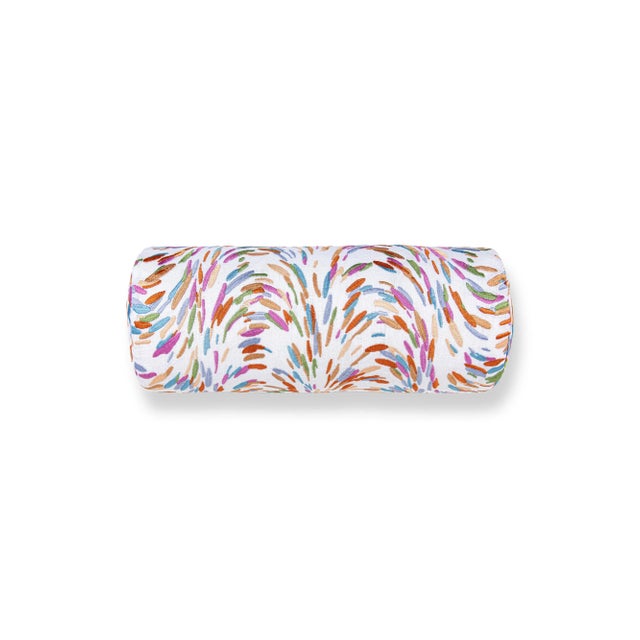 Contemporary The House Of Scalamandré Fountain Embroidery Bolster Pillow In Peach For Sale - Image 3 of 3