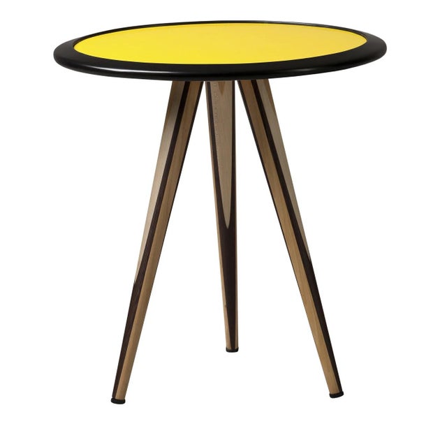 Wood Morelato Carambola Side Table Italian Modern Design Multilayer Wood Inlay Legs Yellow Lacquer Top For Sale - Image 7 of 10