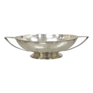 Early 20th Century l.b.s. Co. English Sheffield Round Silver Plated Twin Handle Shallow Bowl Dish For Sale
