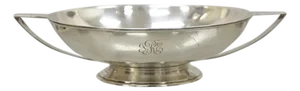 Early 20th Century l.b.s. Co. English Sheffield Round Silver Plated Twin Handle Shallow Bowl Dish