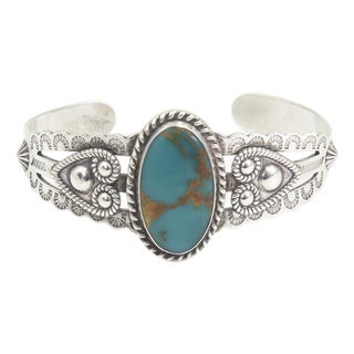 Vintage Southwestern Sterling Silver Turquoise Cuff Bracelet For Sale