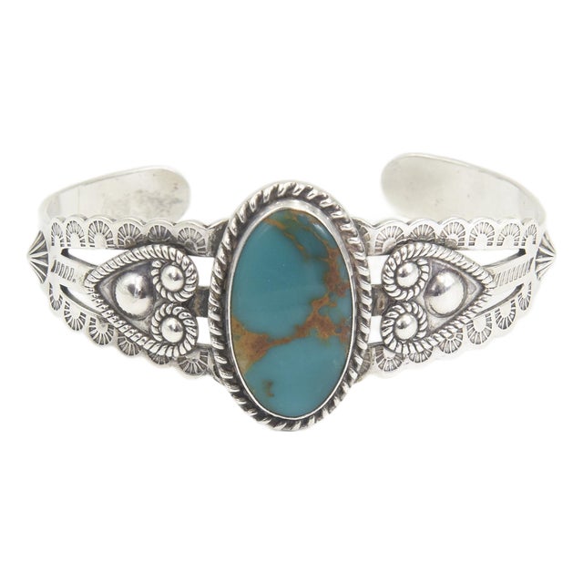 Vintage Southwestern Sterling Silver Turquoise Cuff Bracelet For Sale