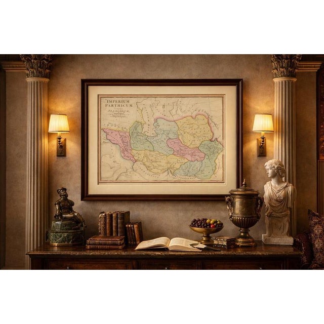 This finely engraved and delicately hand-colored map depicts the Parthian Empire at the height of the Arsacid dynasty,...