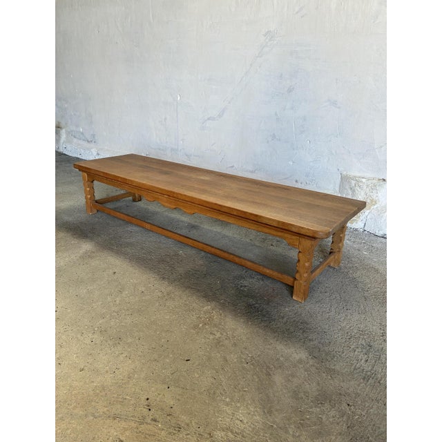 Brown Low Oak Bench in the style of Kjærnulf, 1970s For Sale - Image 8 of 10