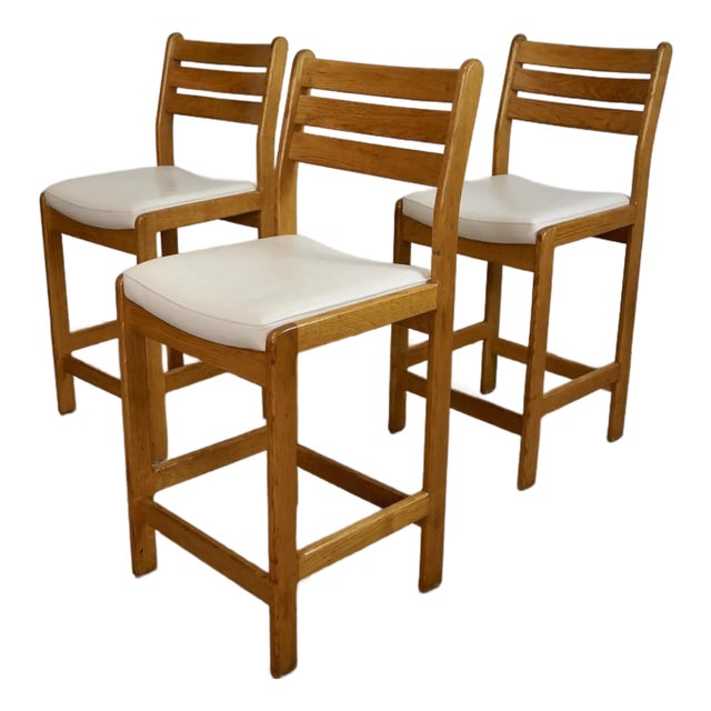 1970’s Mid-Century Modern Leather Counter Stools - Set of 3 For Sale