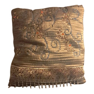 1980s Persian Style Hand Embroidered Beaded Cushion Pillow For Sale