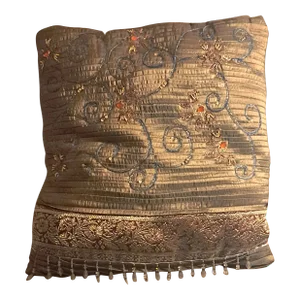 1980s Persian Style Hand Embroidered Beaded Cushion Pillow
