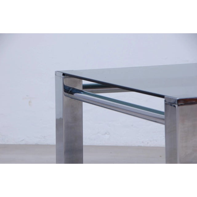 Table in Steel and Glass Smoke, 1970s For Sale - Image 10 of 12