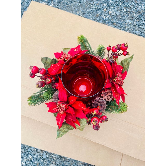 Natural Looking Poinsettia & Berry Candelabrum For Sale - Image 4 of 4
